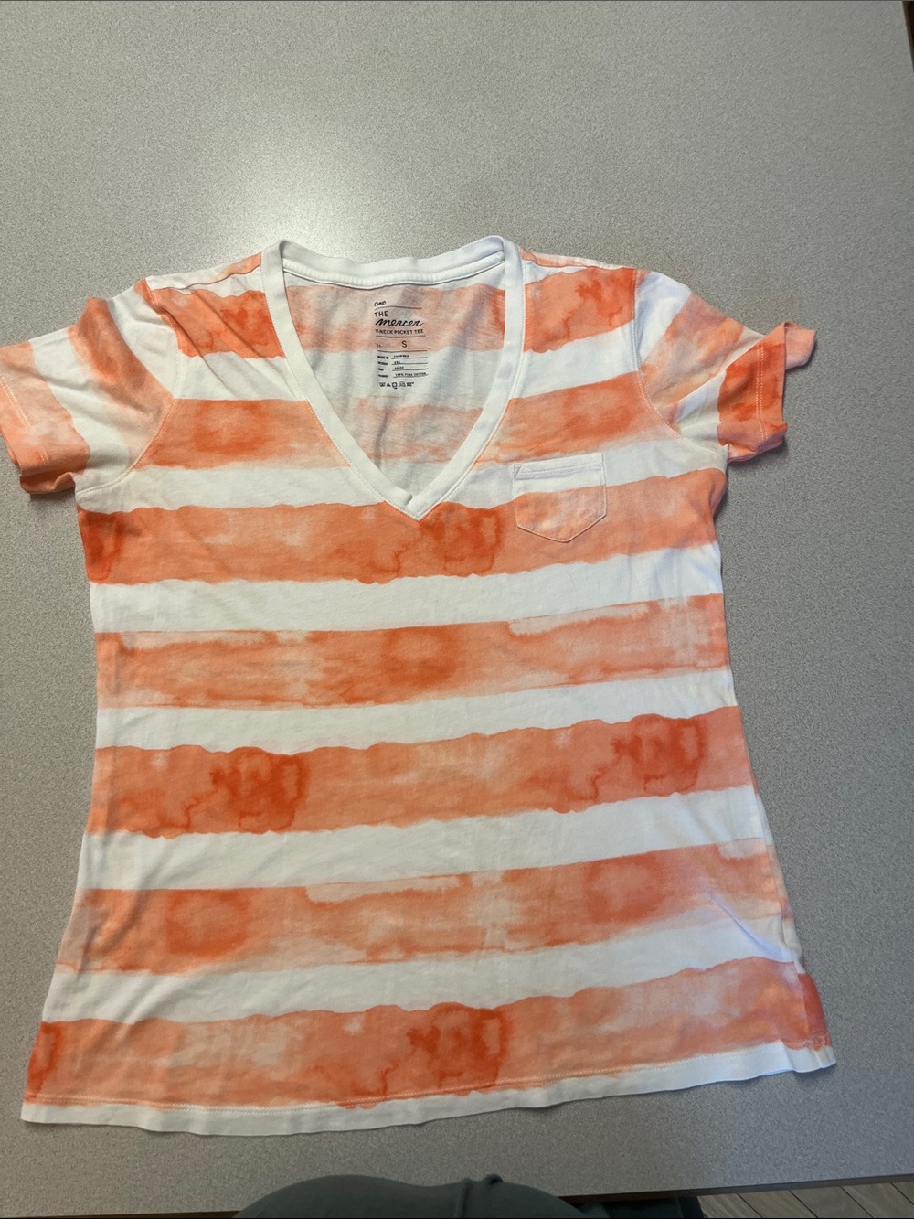 GAP Orange & White Striped V-Neck Pocket Tee